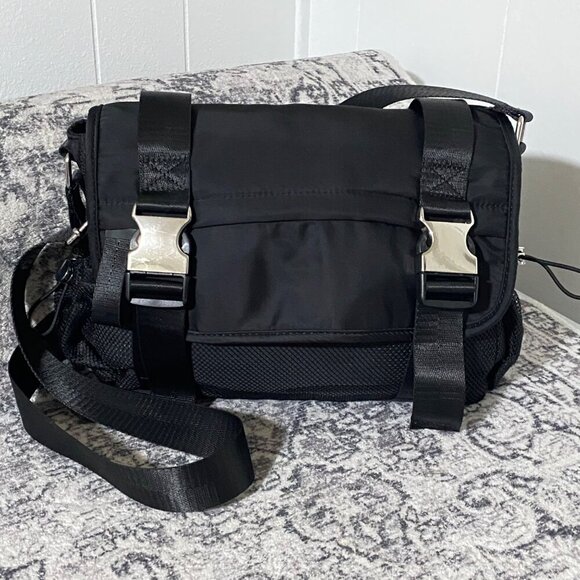 TopShop Nylon and Net Messenger Bag in Black - Picture 2 of 8